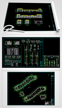 住宅建筑图cad图库|住宅区商业建筑施工图示意cad图纸