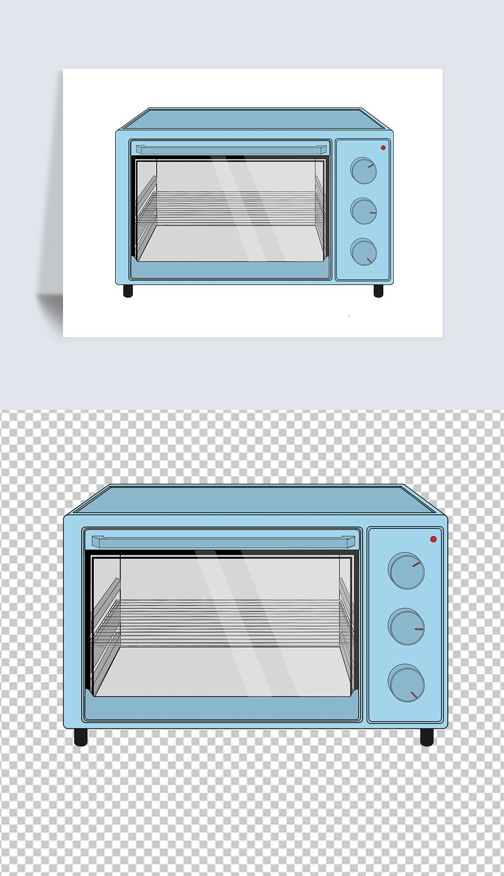 蓝色烤箱厨房用品分层手绘插画psd