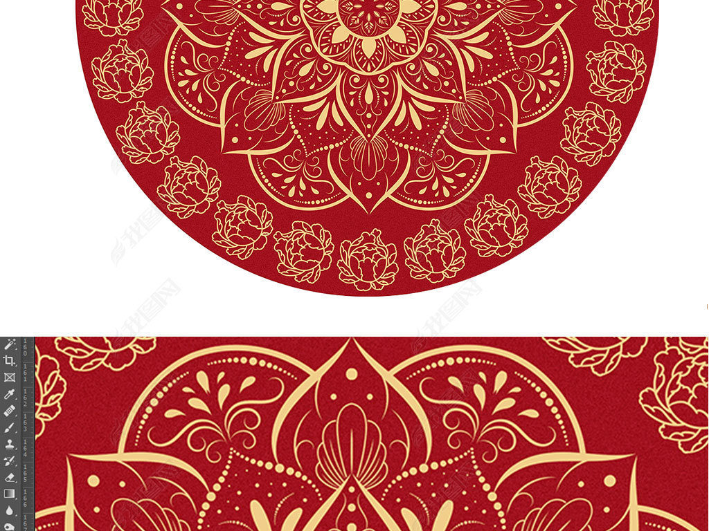 婚房红色地毯喜庆花纹图案圆形地毯卧室地毯