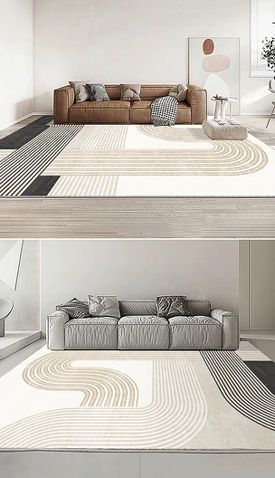 现代轻奢简约抽象几何民宿客厅卧室床边地毯地垫