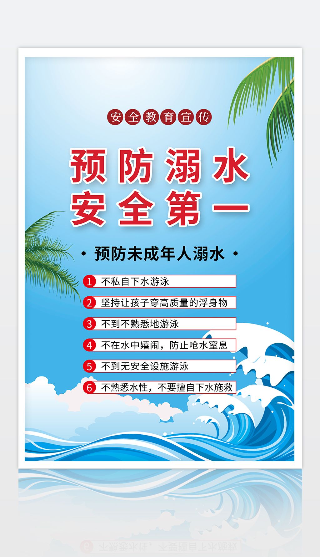 暑期防溺水安全第一知识宣传海报展板设计