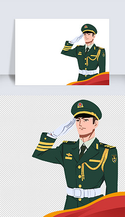 党政建军卡通手绘解放军战士敬礼
