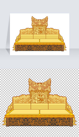 龙png免抠元素|卡通手绘皇宫龙椅龙纹png素材