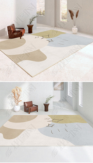 北欧简约抽象线条几何客厅可爱地毯床边毯茶几垫