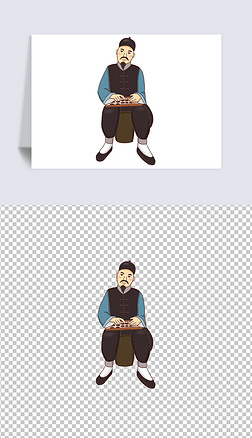 手绘卡通古代商人小贩元素