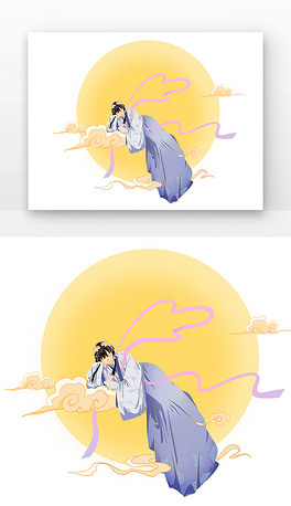 紫色裙摆国潮中秋节侧卧躺着中秋嫦娥元素