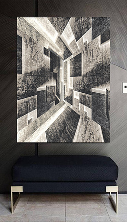 异次元空间墙壁抽象黑灰白色几何立体装饰画