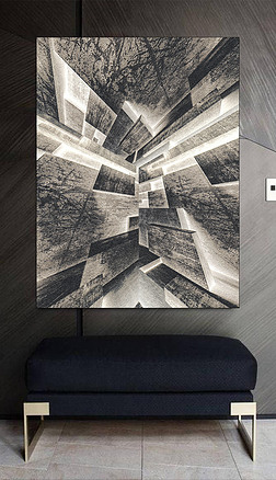 构成空间黑白画装饰画|倒立の空间抽象黑灰白色几何立体时尚装饰画