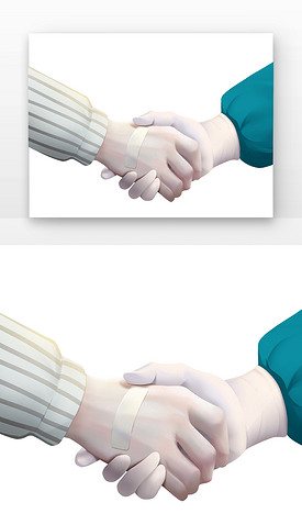 蓝色中国医师节患者和医生握手