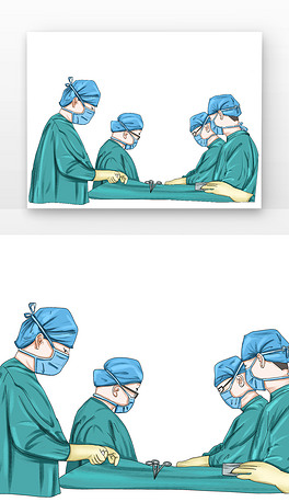绿色卡通中国医师节一群医生抢救