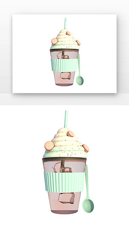 创意杯模型库|c4d创意天蓝奶茶透明杯3d元素