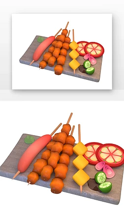3D美食餐饮美食炸串食物