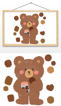 小熊吃饼干插画