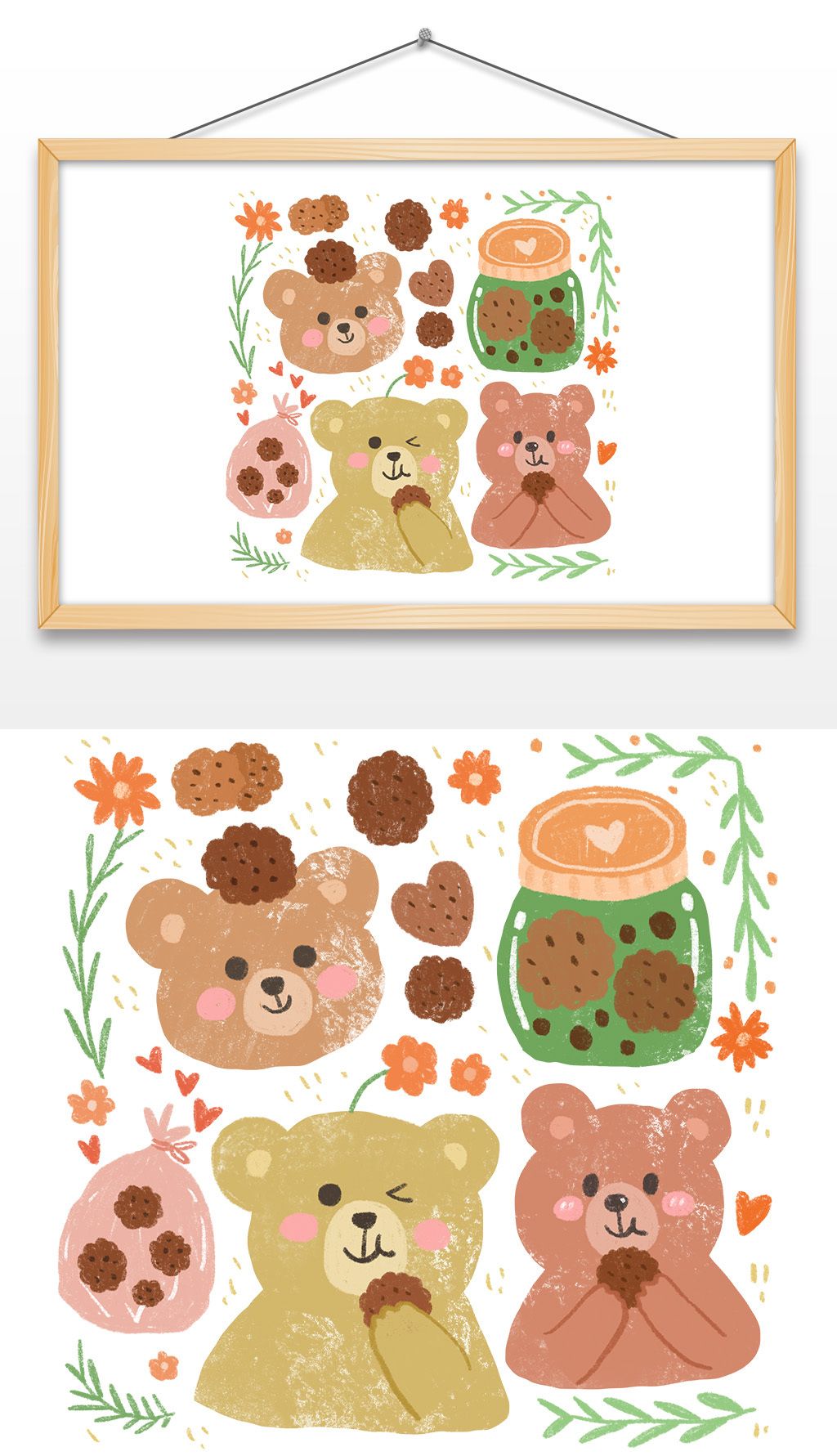 可爱手绘小熊吃饼干插画贴纸