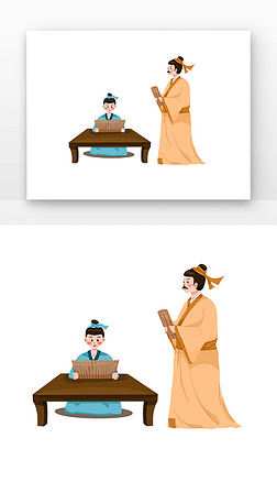 古代古风素材免抠元素|古代夫子教导学生努力学习教师节国学美德