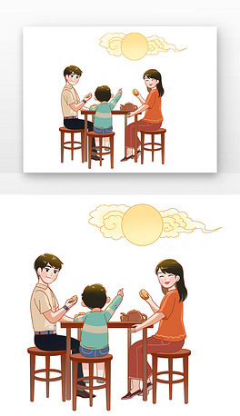 中秋一家团圆赏月明月云彩吃月饼看月亮