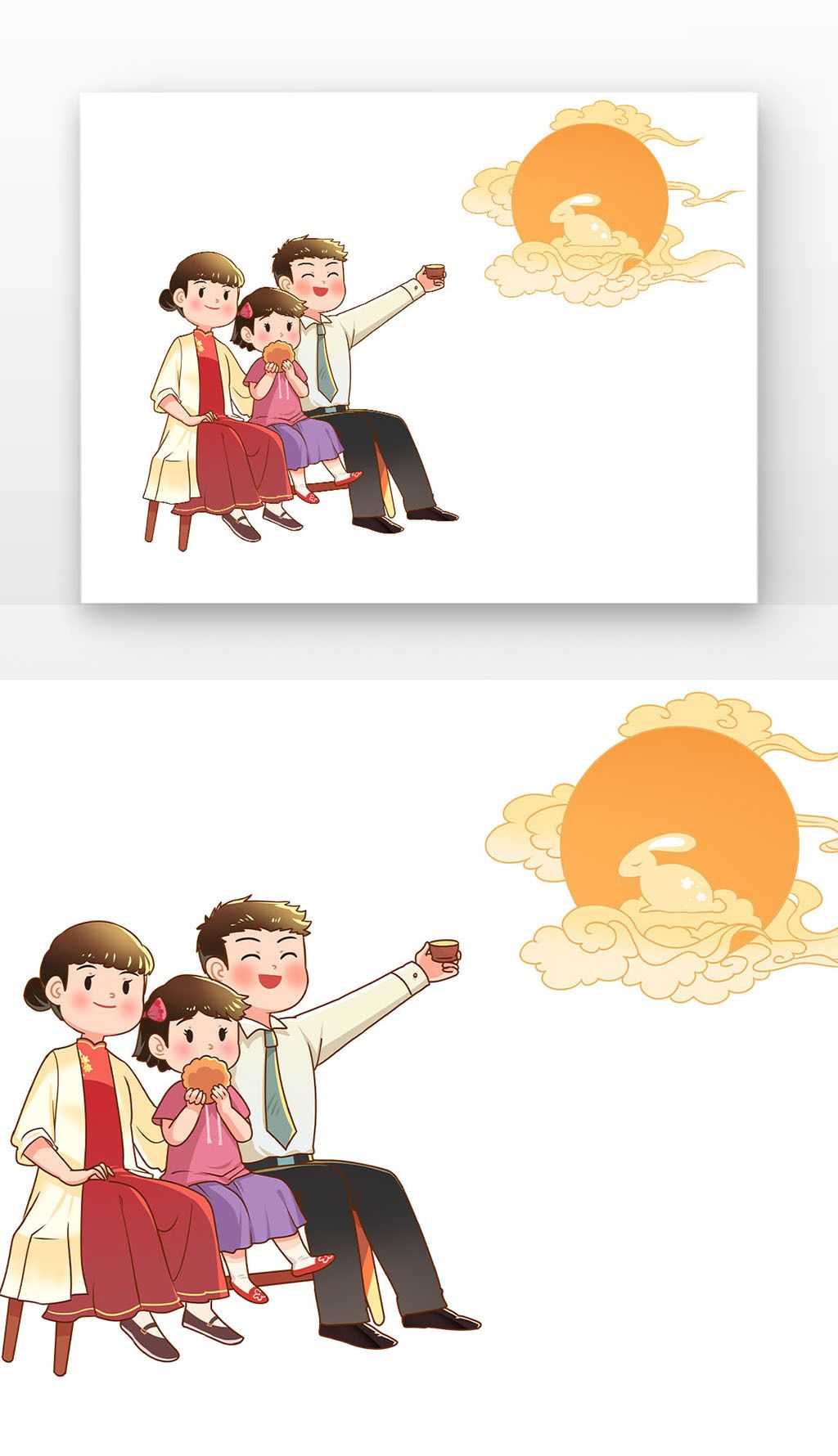 中秋一家团圆赏月明月云彩看月亮吃月饼