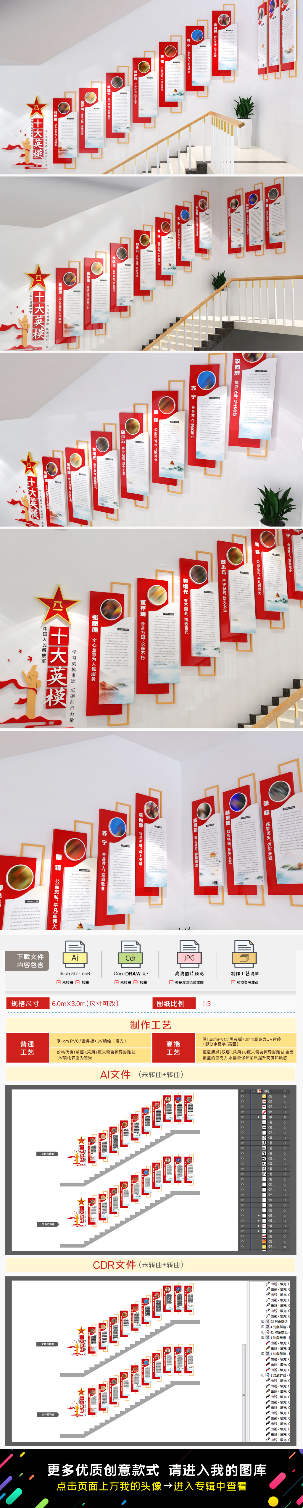 全军十大英模文化墙十大英模挂画宣传展板