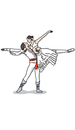 手绘插画女性男性白色芭蕾舞蹈卡通