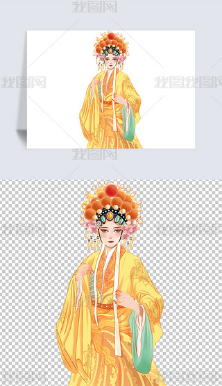 手绘黄色龙袍凤冠霞帔皇后戏曲球帽戏服美女花旦