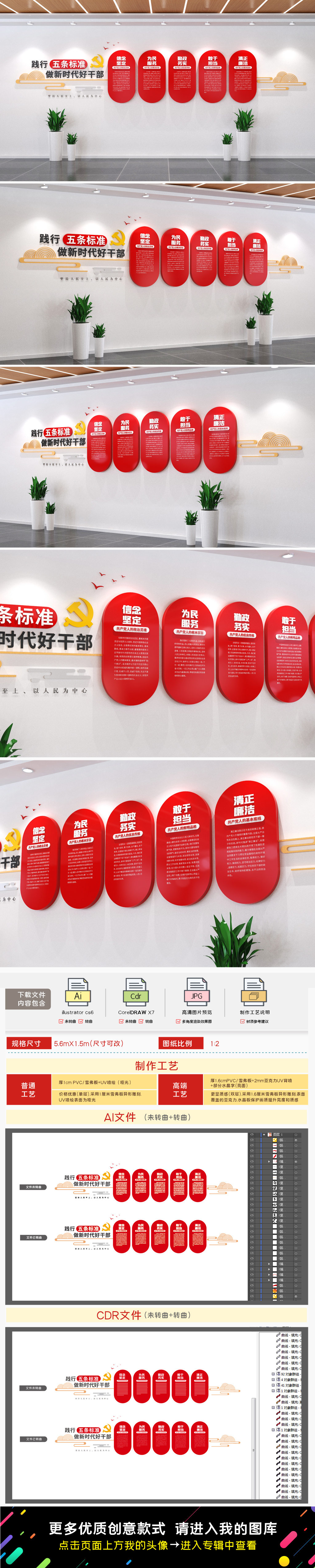 牢记五条标准党建文化墙五好党员文化墙