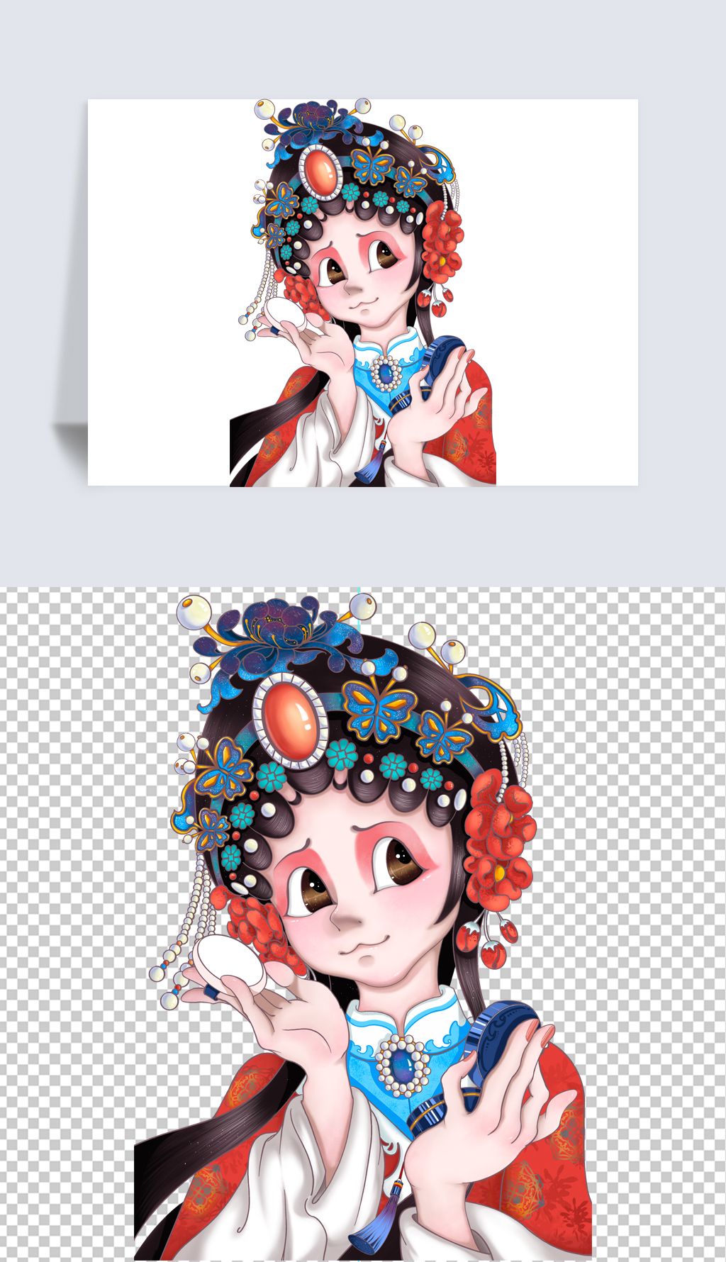 手绘国粹卡通国潮凤冠中国戏服戏剧传统古装美女下载