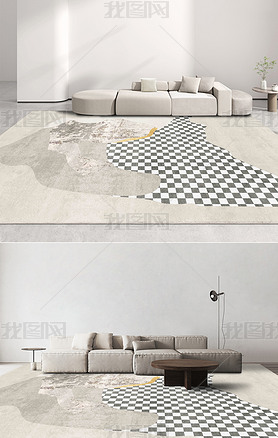 日式轻奢侘寂床边客厅玄关简约抽象条纹地毯地垫