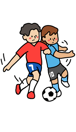 足球双人踢球手绘插画儿童红色蓝色卡通02