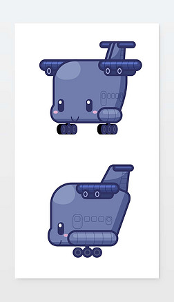 彩色线条矢量插画|卡通ipq版运20两视图运输机矢量角色