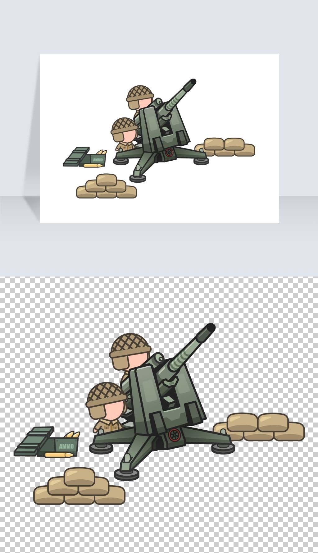 卡通矢量二战flak高射炮弹药沙袋阵地