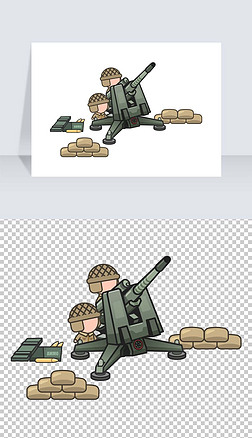 卡通矢量二战flak高射炮弹药沙袋阵地