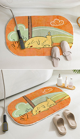 卡通可爱贪睡猫浴室羊羔绒吸水地毯