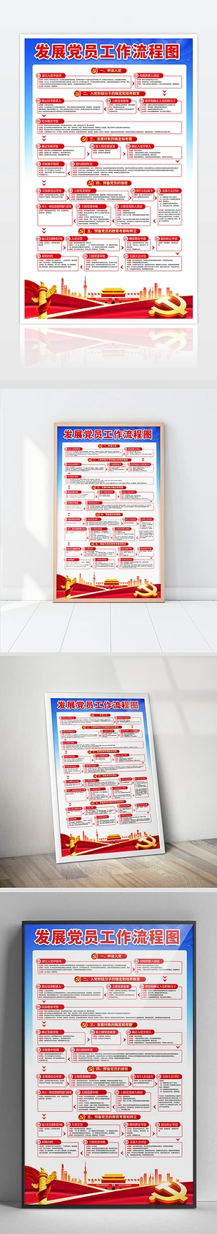大气中国共产党发展党员工作25步流程图海报