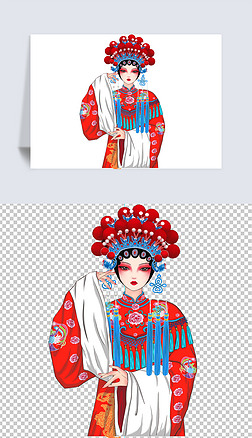 手绘京戏国粹非遗卡通国潮红色戏服凤冠花旦美女