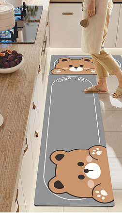 卡通北欧简约复古美式现代厨房地垫脚垫小熊地毯