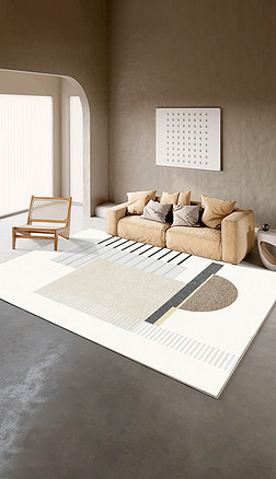 日式轻奢侘寂床边客厅玄关简约抽象几何地毯地垫