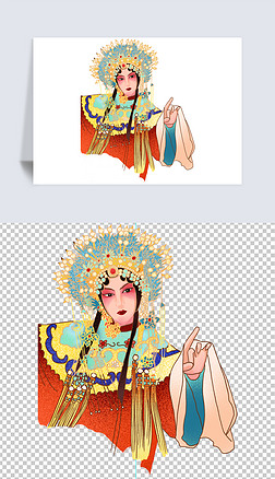 手绘京剧国粹花旦古风戏服戏曲艺术华冠凤冠人物