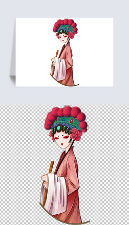 国粹京剧免抠元素|手绘京剧花旦古风国风戏服国粹国潮戏曲扇子人物