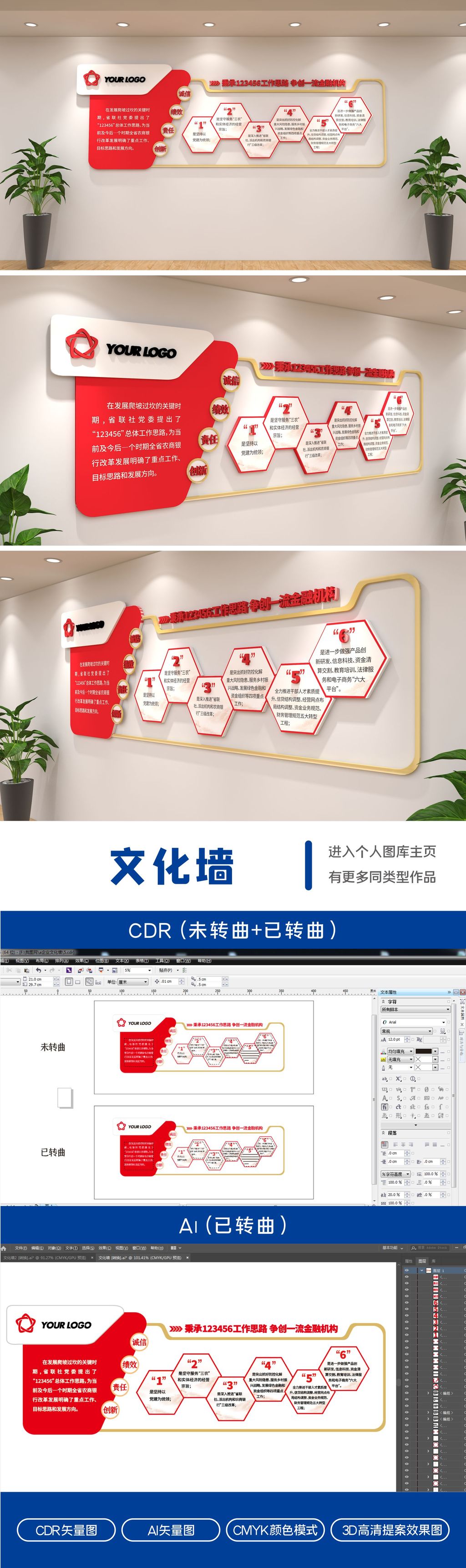 红色企业文化墙办公室活动银行文化立体