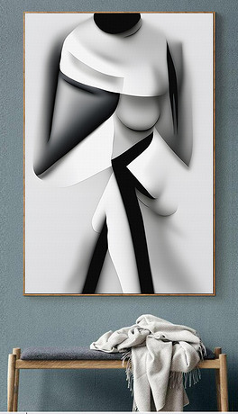 油画毕加索抽象几何诧寂风装饰现代简约人物几何抽象灯带光影时尚三联