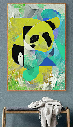 手绘,熊猫装饰画|手绘装饰画油画毕加索抽象几何诧寂风装饰画