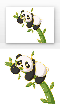 竹子青素材免抠元素|绿色国风可爱熊猫吃竹子元素