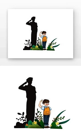 可爱儿童学习军人敬礼像军人致敬儿童军人