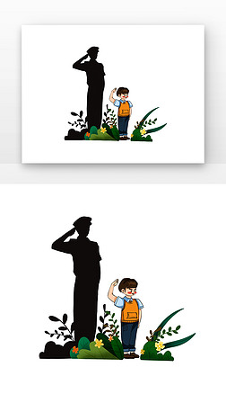 军人敬礼的图片免抠元素|可爱儿童学习军人敬礼像军人致敬儿童军人