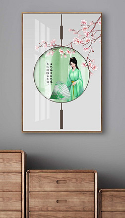 新中式手绘古风美女人物重彩玄关女性民俗装饰画