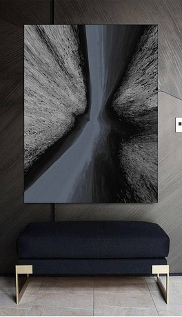 深渊大圳黑白蓝抽象暗色墨痕污渍做旧装饰画