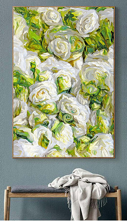 手绘简约花卉油画唯美现代玄关装饰画风景画