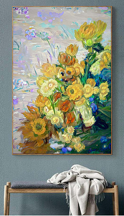 手绘简约花卉油画唯美现代玄关装饰画风景画