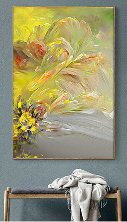 手绘简约花卉油画唯美现代玄关装饰画风景画