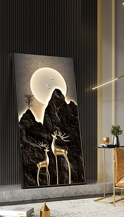 現代抽象立體靠山光影麋鹿玄關裝飾畫